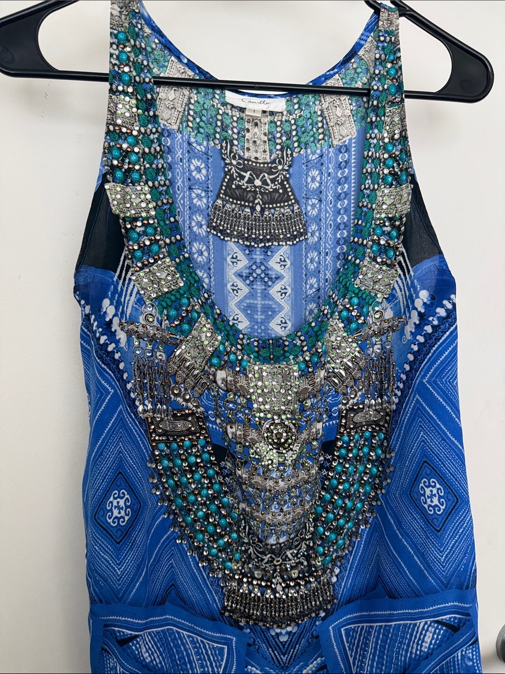 Embellished Blue Tribal Rhinestone Dress - Picture 3 of 4